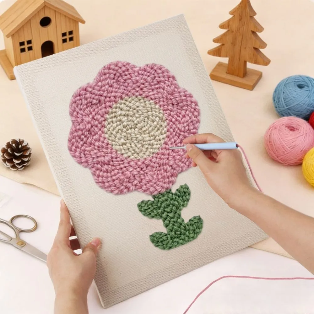 Figured'Art Roze Bloemblaadjes Punch Needle Pakket 20x30cm Bloemen