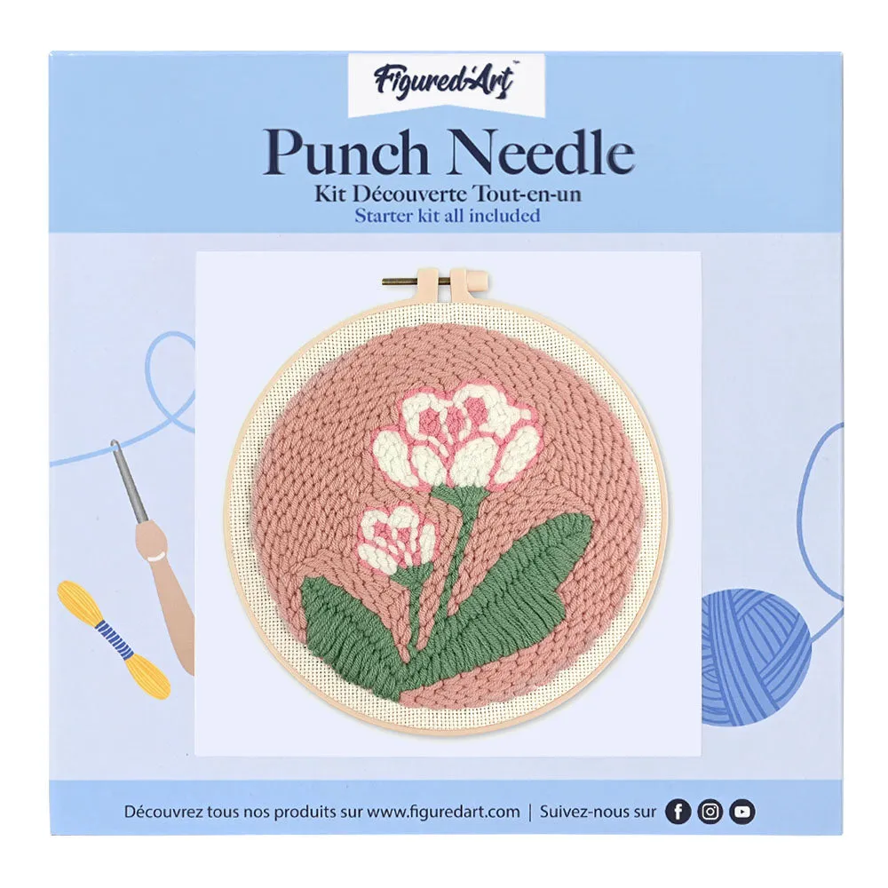 Figured'Art Witte bloemen 2 punch needle pakket 20x20 cm wol