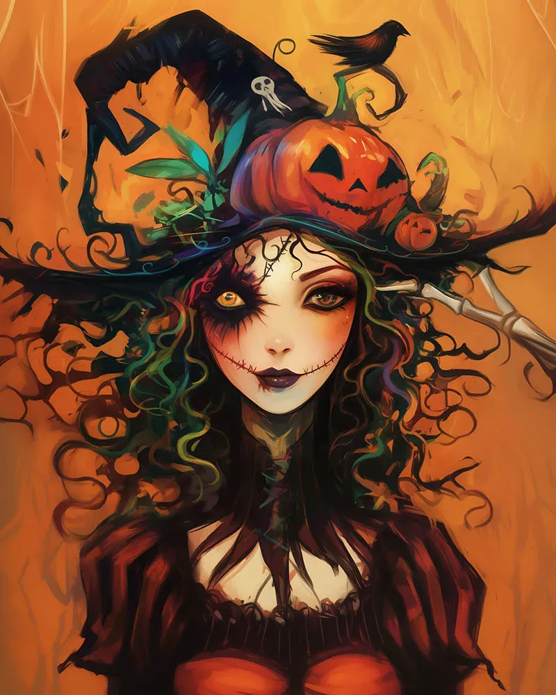 Figured'Art Halloween Heksenportret diamond painting 40x50 full drill