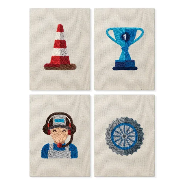 Figured'Art Punch Needle Set Racedag 4 stuks met frames auto's