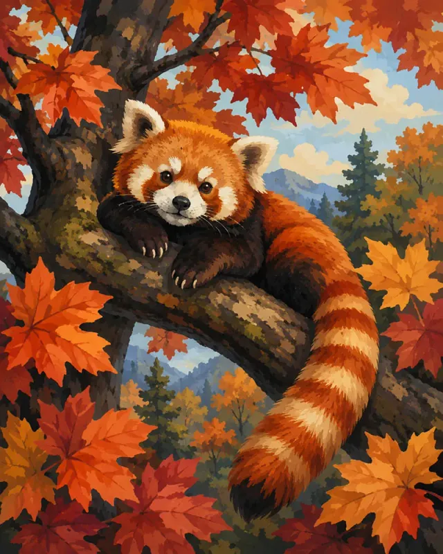 Figured'Art Rode Panda in Esdoorn diamond painting full drill 40x50 cm