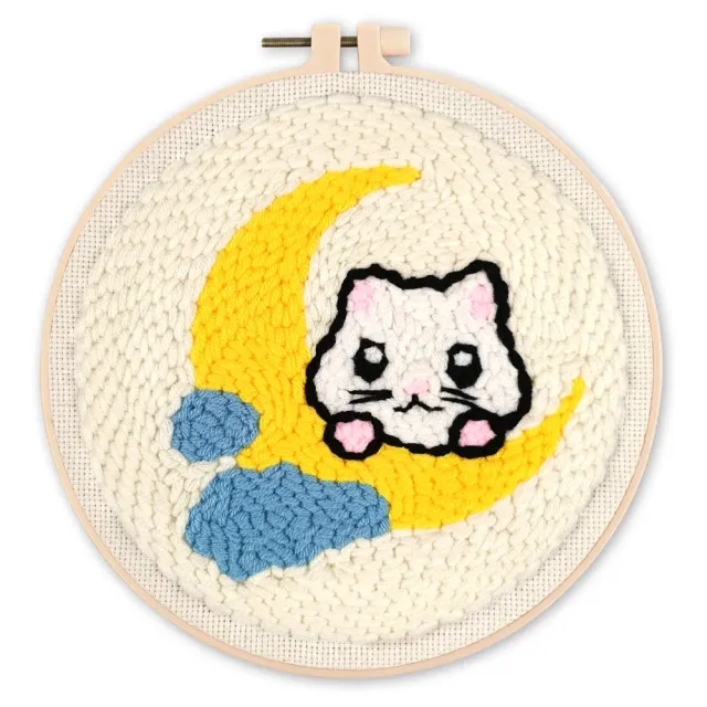 Figured'Art Punch Needle pakket Kat op de maan 20x20 cm wol