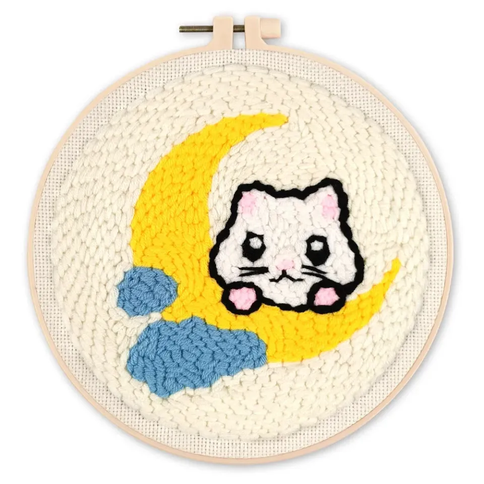 Figured'Art Punch Needle pakket Kat op de maan 20x20 cm wol