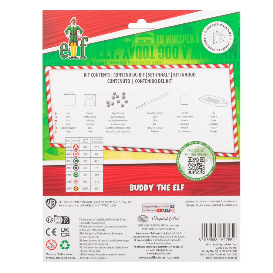 Craft Buddy Crystal Art Buddy the Elf kaartkit 18x18cm Kerst