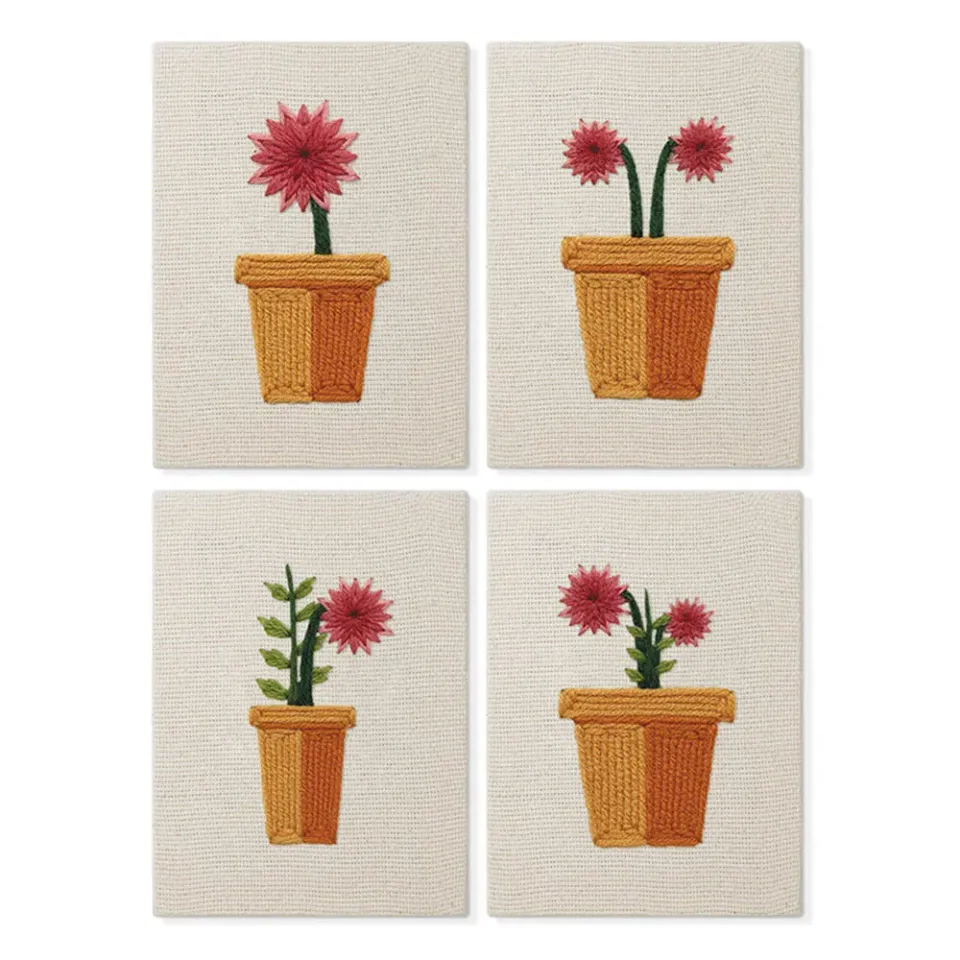Figured'Art Bloeiende Mini Potjes 1 punch needle set 4 stuks 15x20 cm