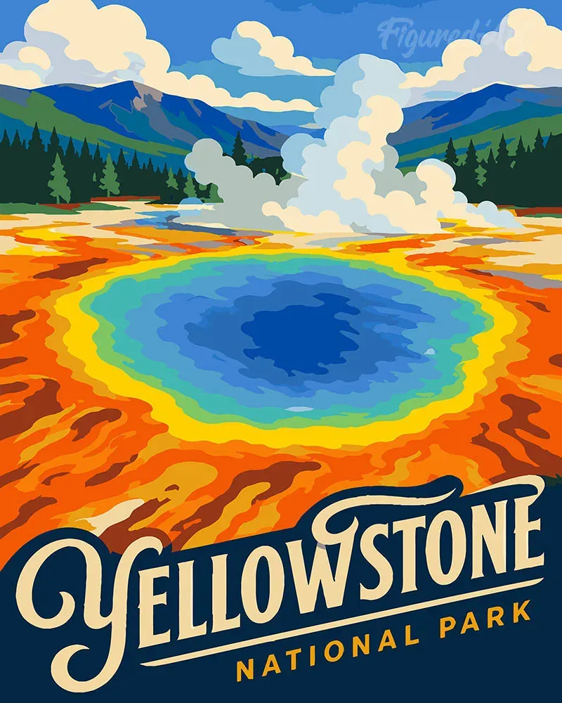 Figured'Art Yellowstone Grand Prismatic Spring schilderen op nummer 40x50 cm
