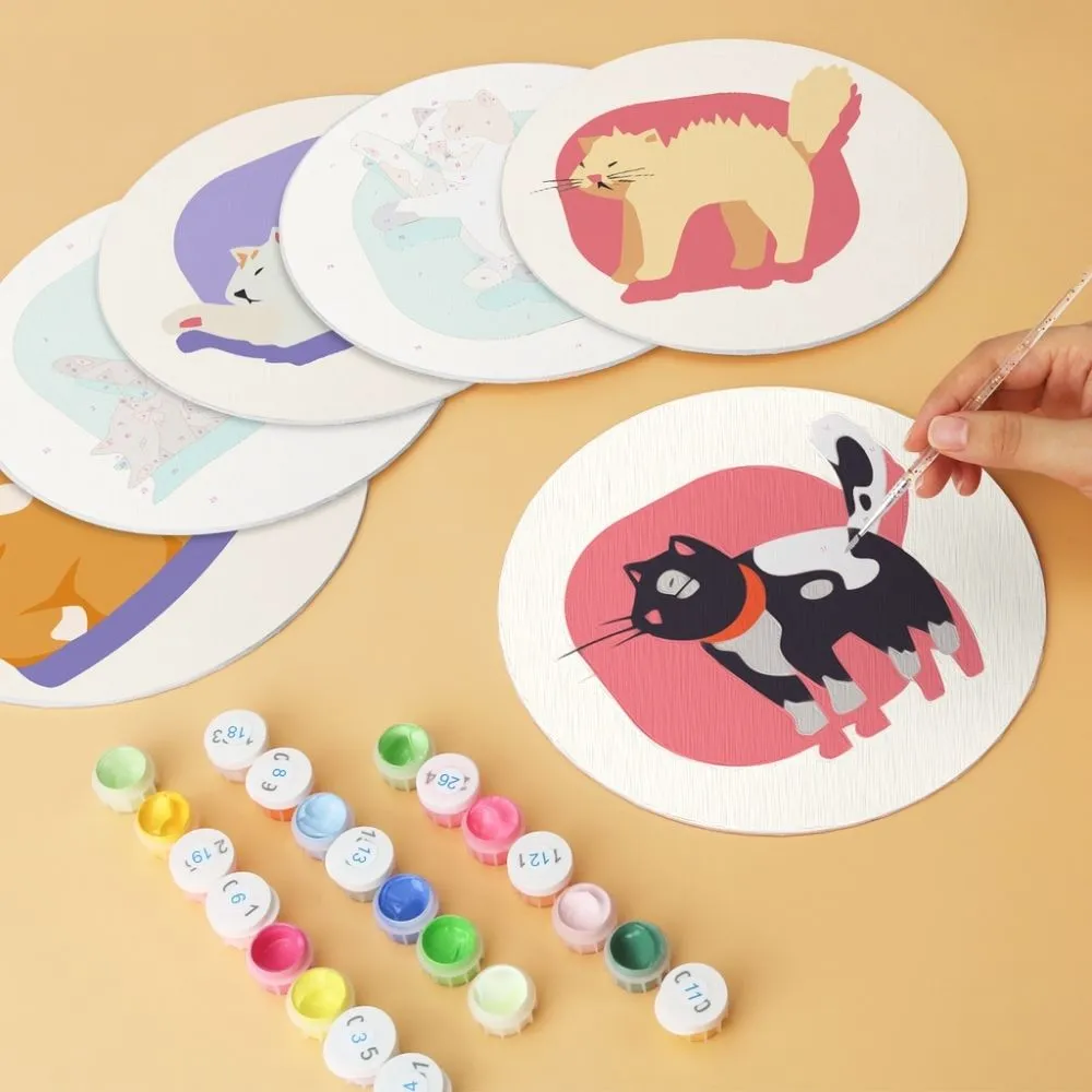 Figured'Art Kattenportret schijven schilderen op nummer 6 stuks