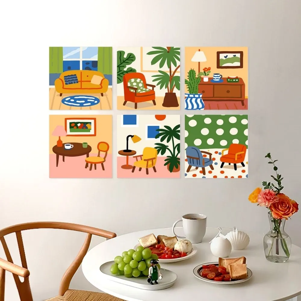 Figured'Art Charmante Kamers mini schilderen op nummer 20x20cm 6 stuks