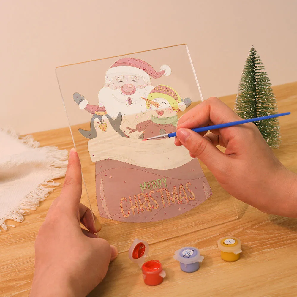 Figured'Art Kerstman 02 schilderen op nummer 15x20cm met LED-licht