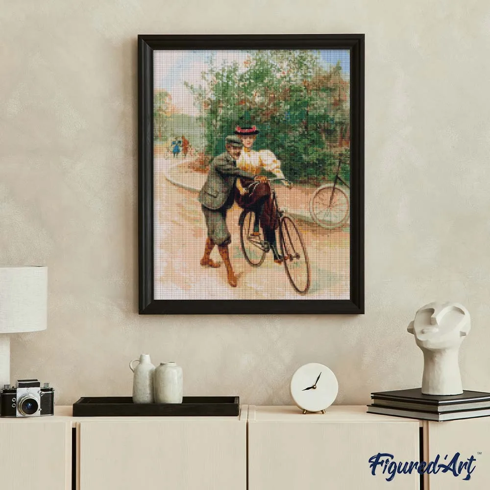 Figured'Art Romantische fietsles diamond painting 40x50 cm vierkant