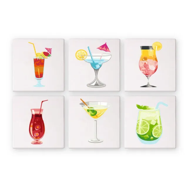 Figured'Art Mini Muurkunst van Cocktails schilderen op nummer 6 stuks 15x15cm
