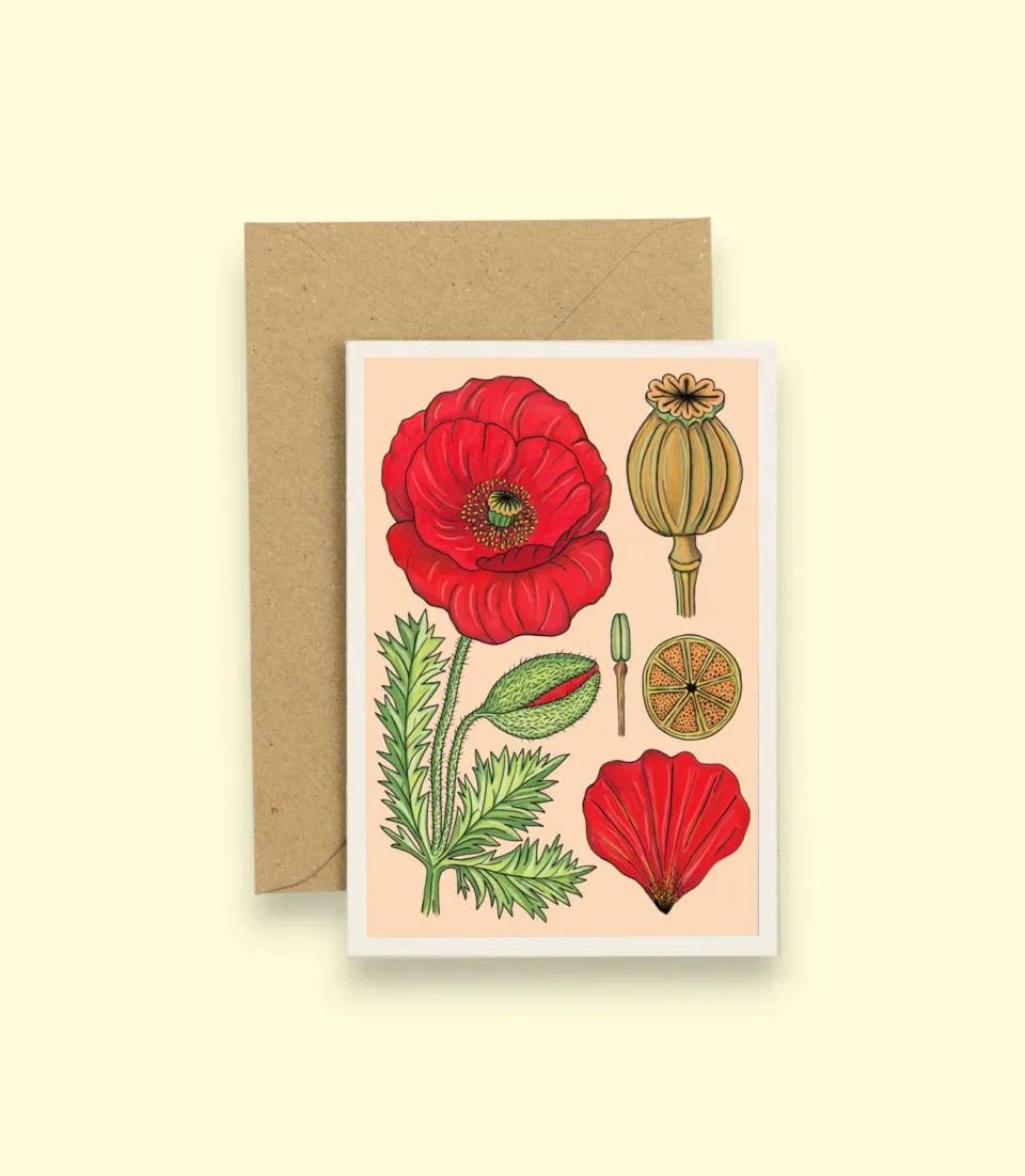 Studio Wald Vintage Poppy A6 wenskaart botanisch