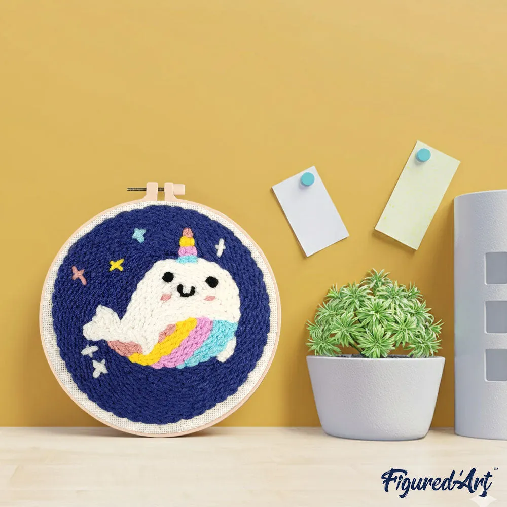 Figured'Art Eenhoornwalvis punch needle pakket 20 cm wol