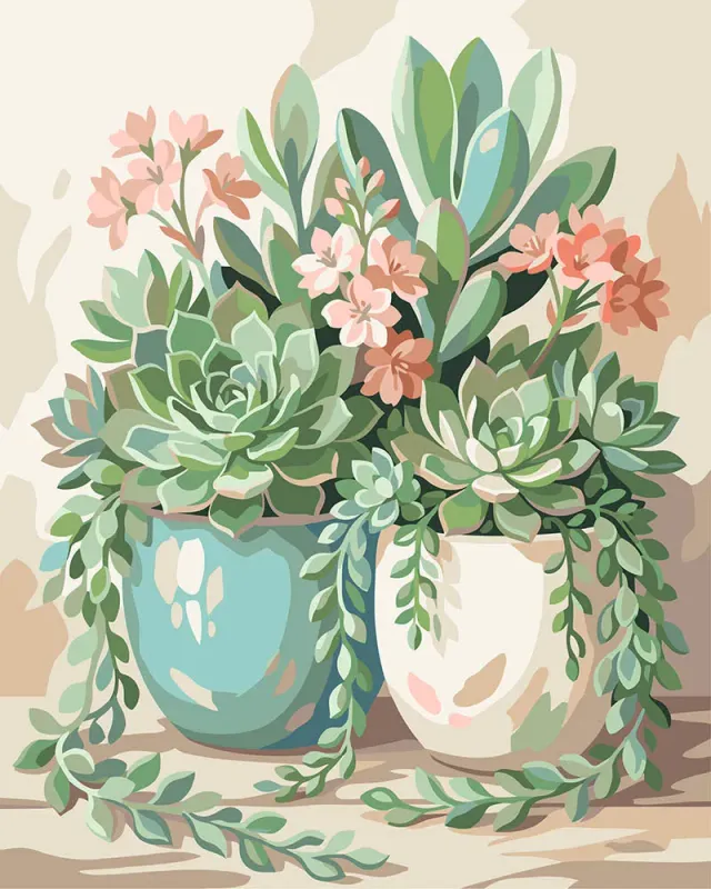 Figured'Art Bloeiende vetplanten schilderen op nummer 40x50 cm planten