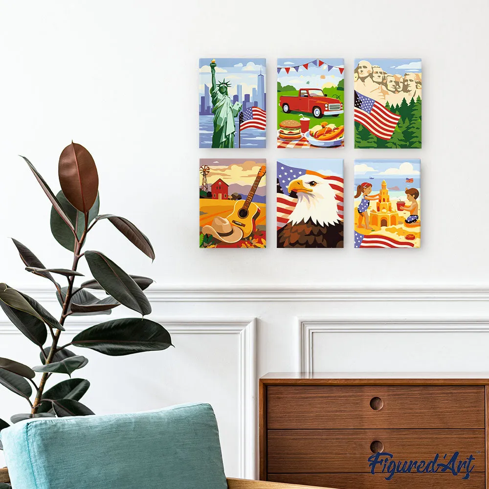 Figured'Art Mini Hallo USA schilderen op nummer 15x20cm 6 stuks