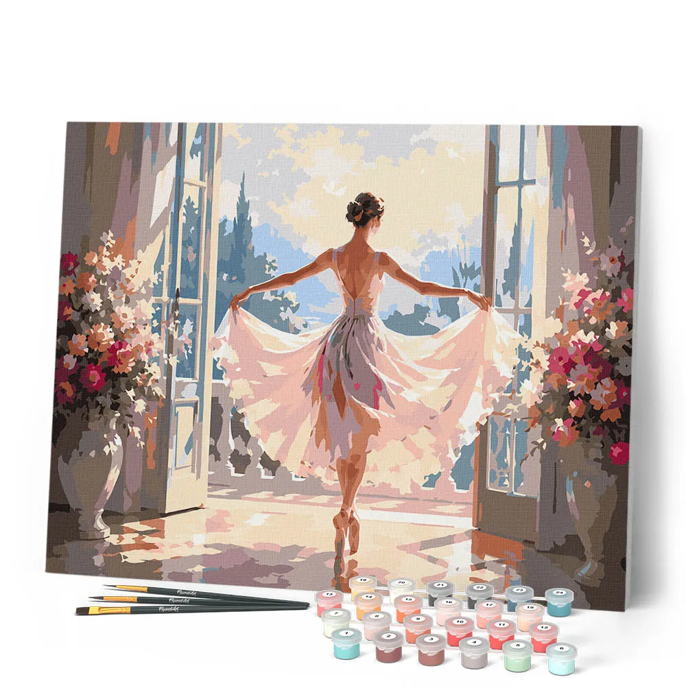 Figured'Art Dansende Ballerina Silhouet schilderen op nummer 40x50cm