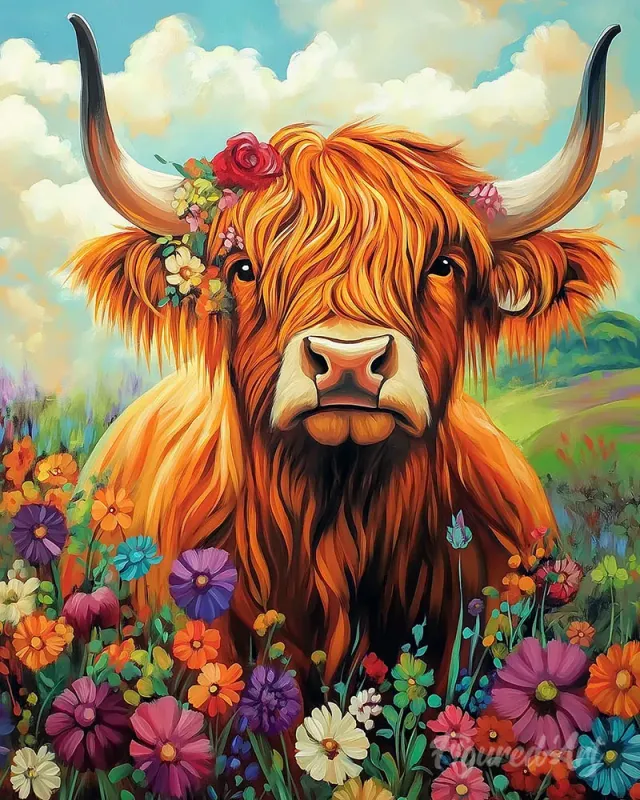 Figured'Art Schotse Hooglander diamond painting 40x50 cm vierkant