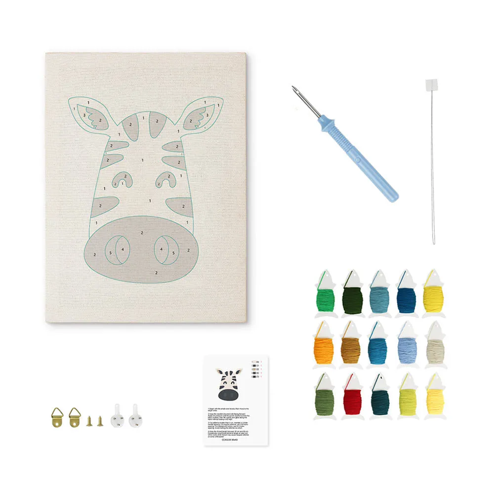 Figured'Art Blije Zebra punch needle pakket met frame