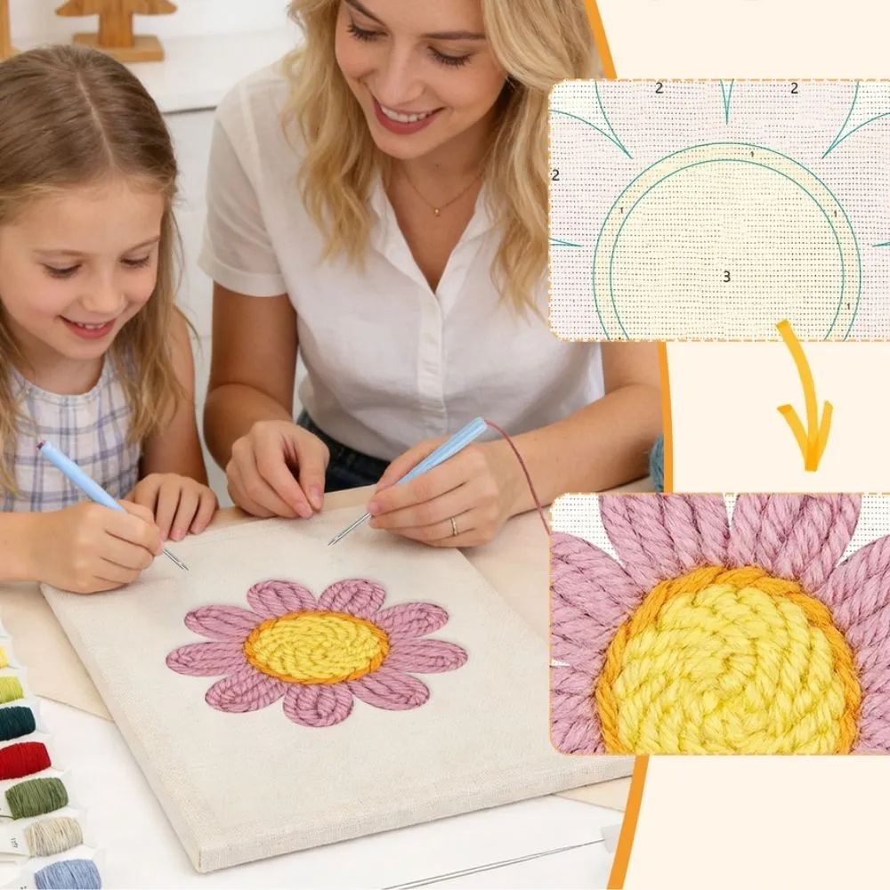 Figured'Art Roze Madeliefje punch needle pakket 20x30cm bloemen