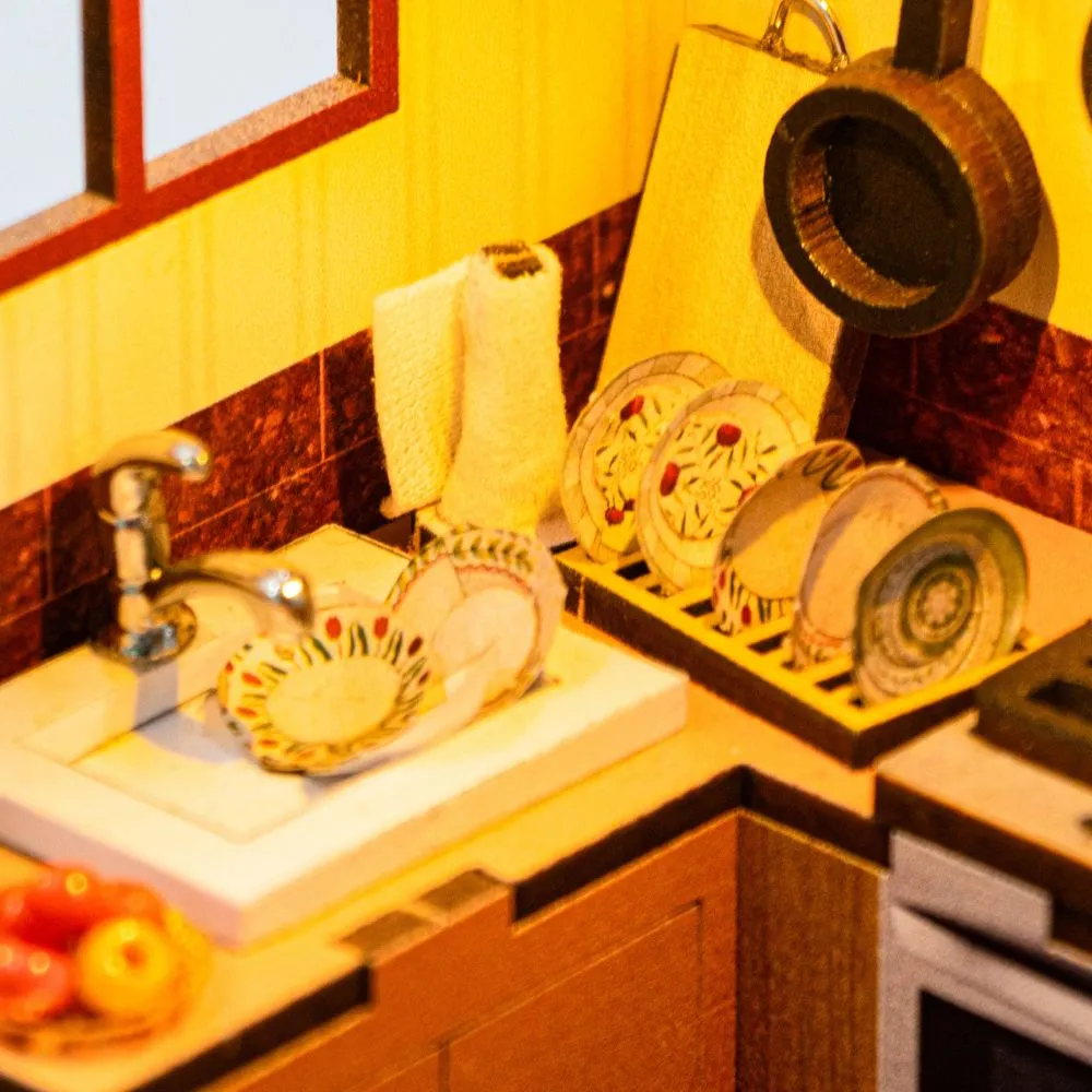 Figured'Art Miniatuurhuisje Peta's Keuken DIY pakket met ledverlichting