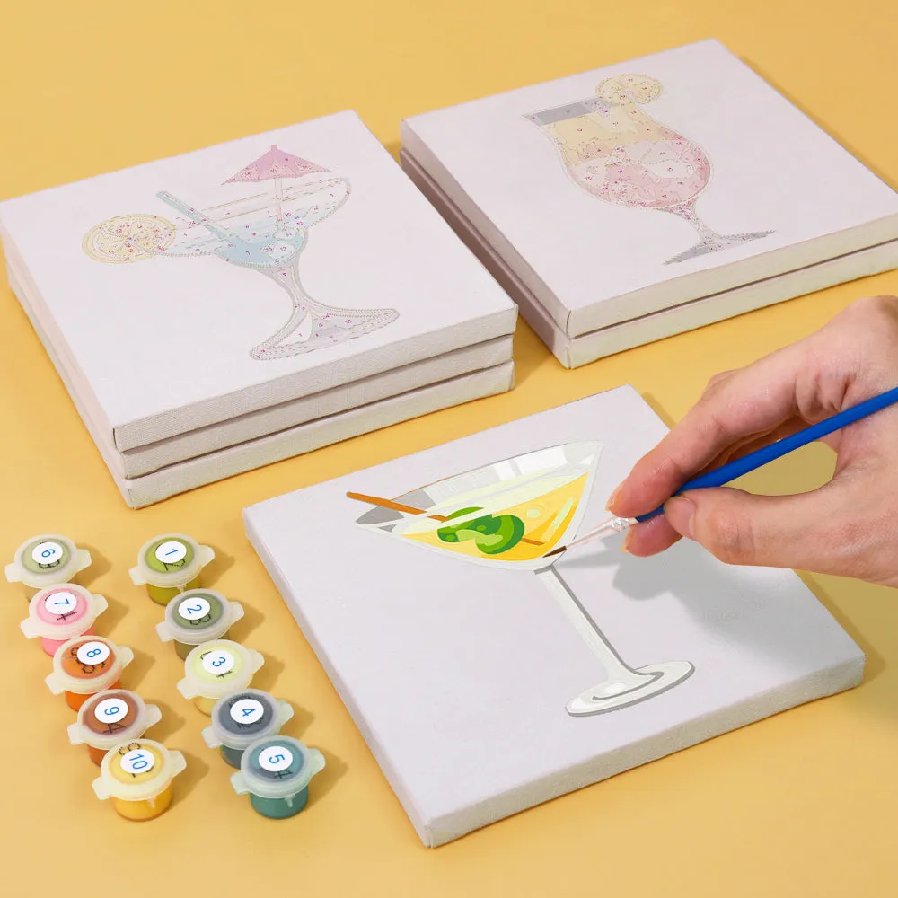 Figured'Art Mini Muurkunst van Cocktails schilderen op nummer 6 stuks 15x15cm