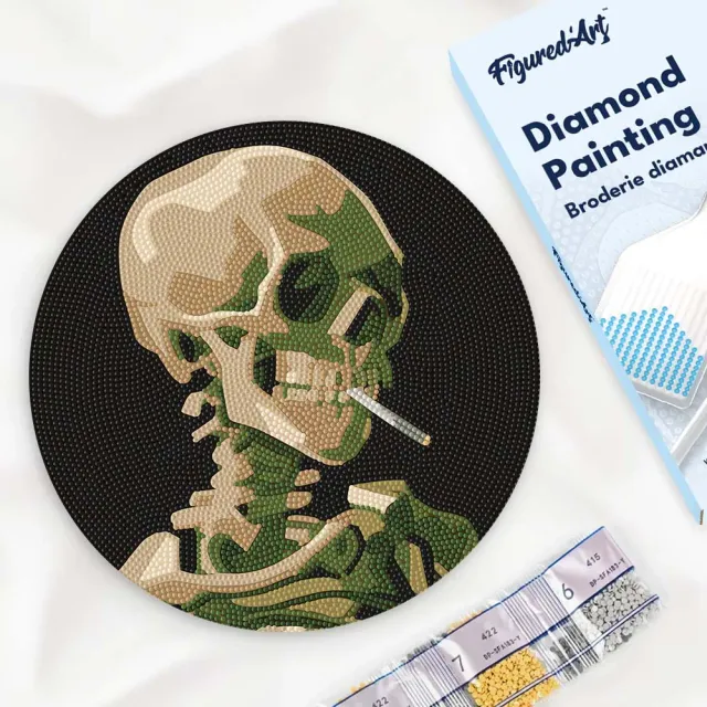 Figured'Art Van Gogh Skelet diamond painting hout 30cm rond