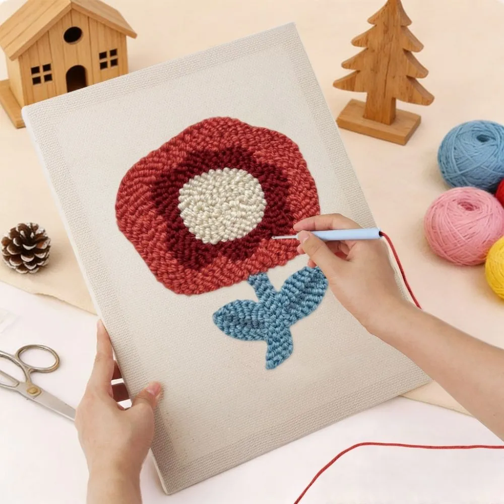 Figured'Art Karmozijnrode Bloei punch needle pakket 20x30cm met frame
