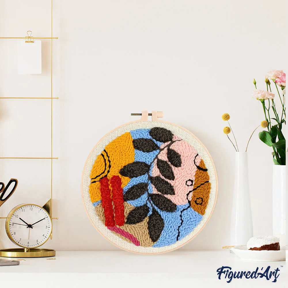 Figured'Art Botanische abstractie 4 punch needle pakket 20 cm wol