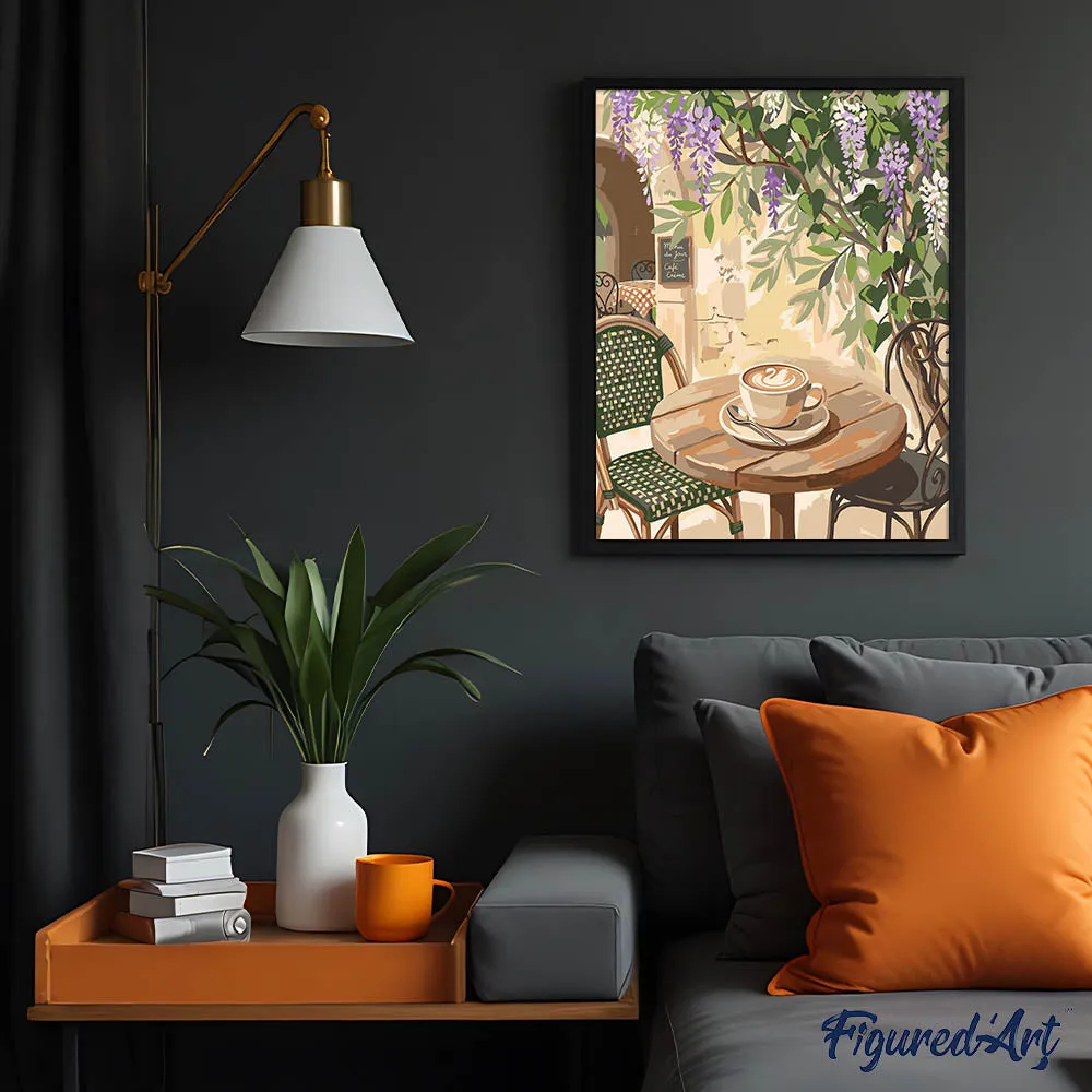 Figured'Art Schilderen op Nummer Koffie en blauwe regen 40x50 cm bloemen