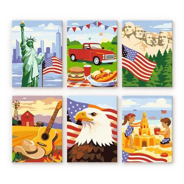 Figured'Art Mini Hallo USA schilderen op nummer 15x20cm 6 stuks