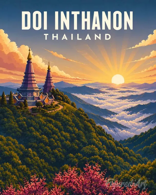 Figured'Art Reisposter Doi Inthanon schilderij op nummer 40x50cm bergen
