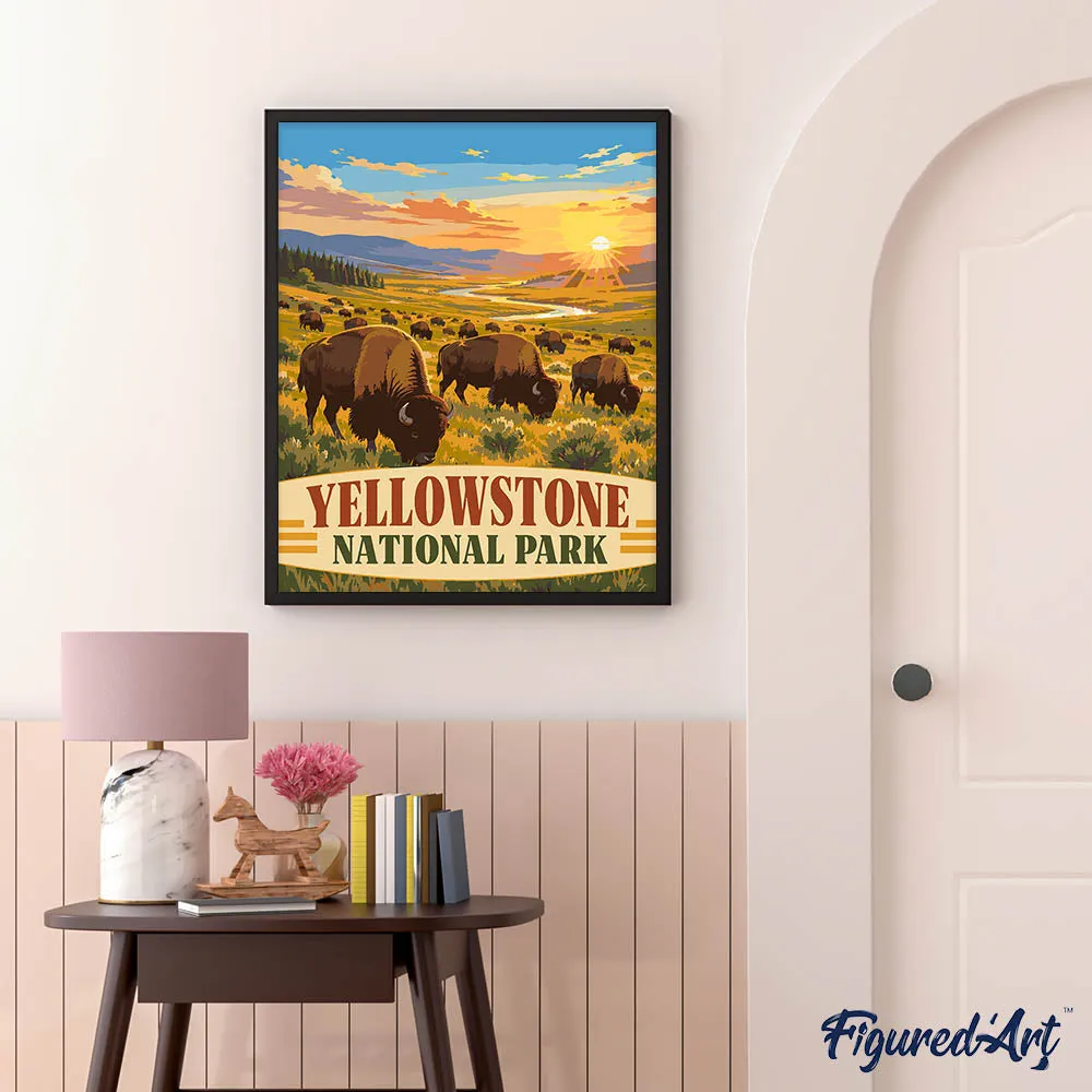 Figured'Art Yellowstone bizons Lamar Valley schilderen op nummer 40x50 cm
