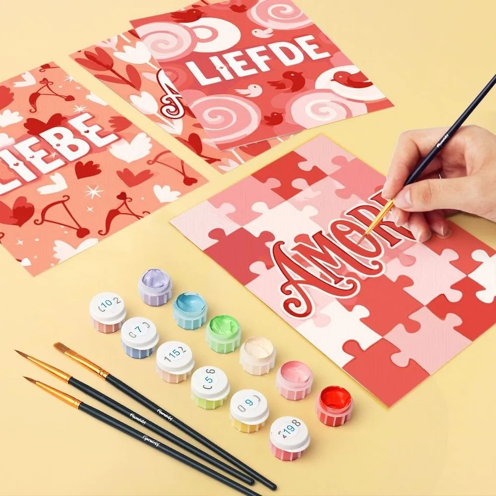 Figured'Art Mini Zoete Hartjes schilderen op nummer 6 stuks 15x20cm