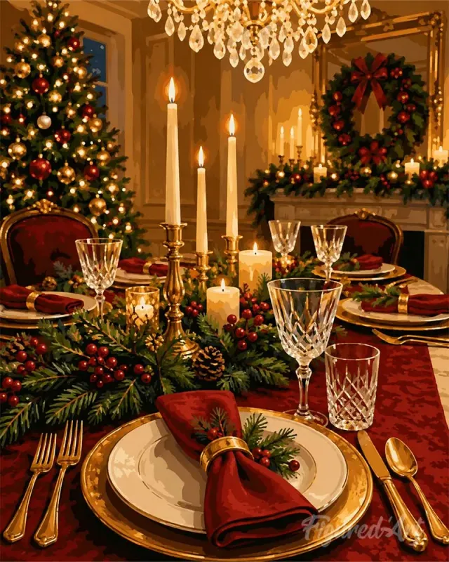 Figured'Art Kerstdiner bij kaarslicht schilderen op nummer 40x50 cm kerst