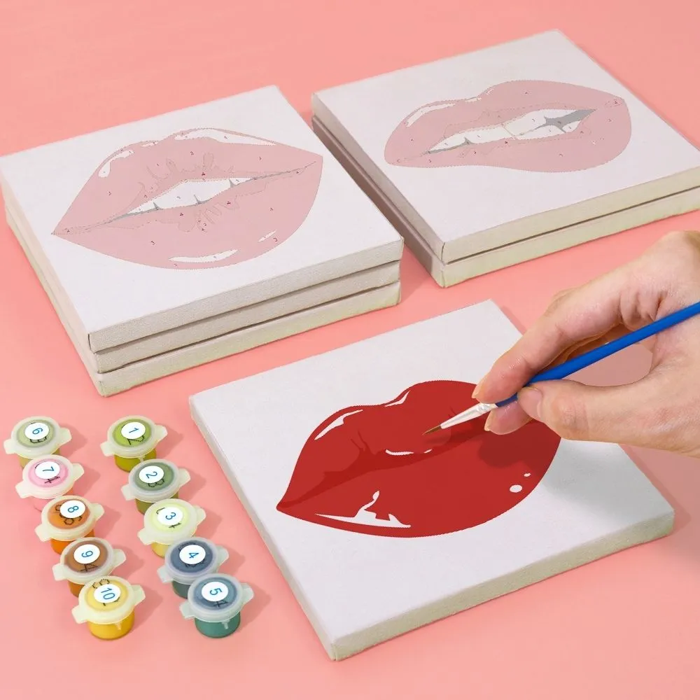 Figured'Art Rode Lippen mini schilderen op nummer 15x15 cm 6 stuks