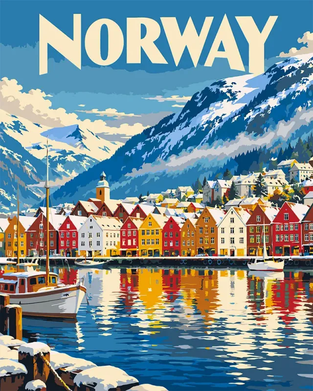 Figured'Art Reisposter Bergen schilderen op nummers Noorwegen