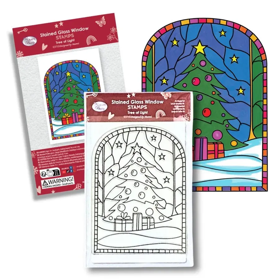 Craft Buddy Tree of Light stempelset A6 stained glass