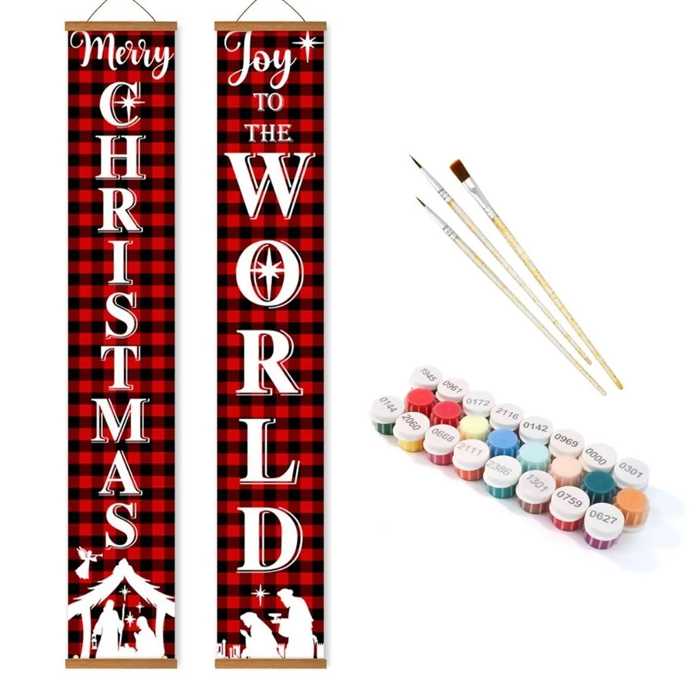 Figured'Art Kerstwereld deur banner schilderen op nummer 20x120cm 2 stuks
