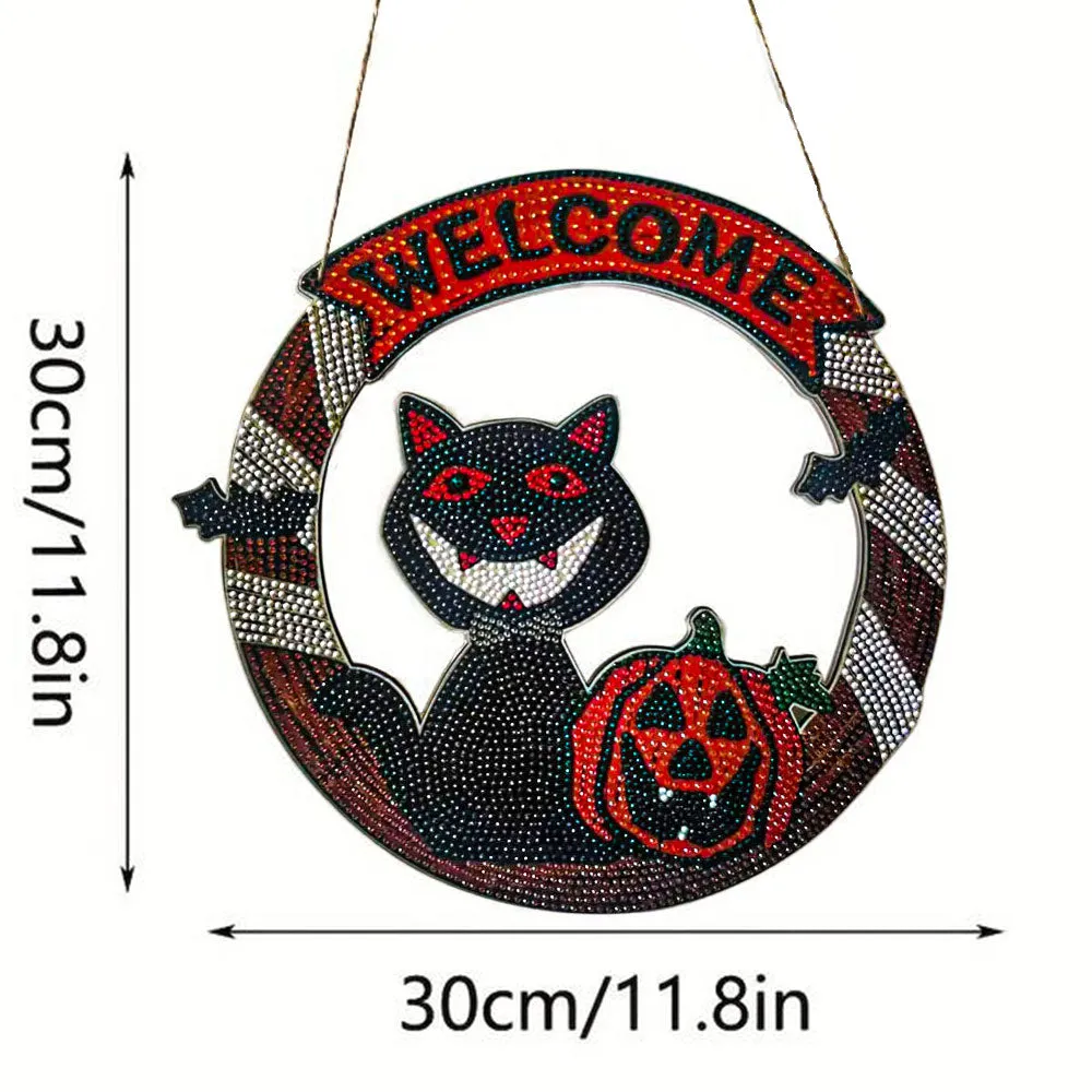 Figured'Art Halloween Kat deurhanger diamond painting 30cm