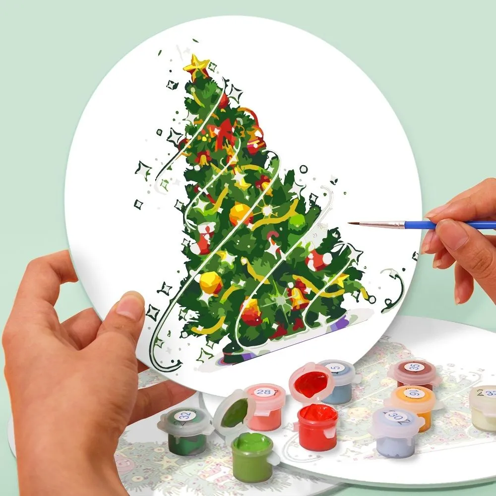 Figured'Art Altijdgroene Bomen Kransen schilderen op nummer set 4 stuks