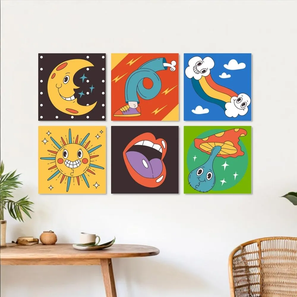 Figured'Art Mini Retro-popiconen schilderen op nummer 20x20 cm 6 stuks
