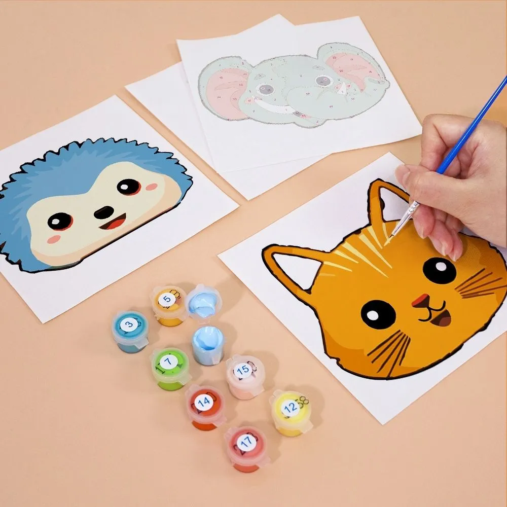 Figured'Art Schattige Dierengezichten 2 mini schilderen op nummer 6 stuks