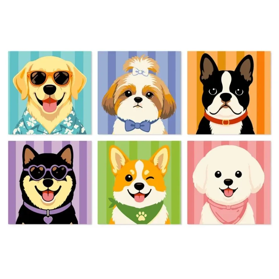 Figured'Art Puppygalerij schilderen op nummer 20x20cm 6 stuks