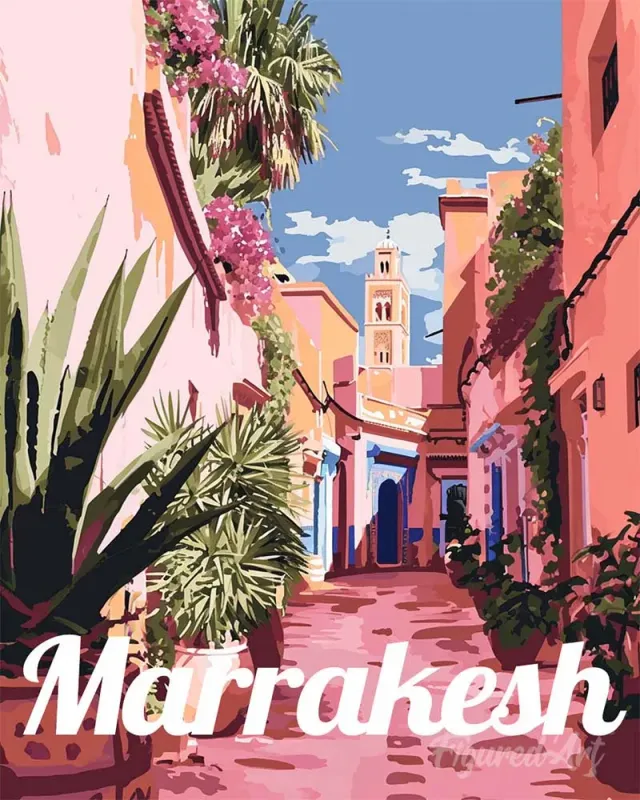 Figured'Art Reisposter Oude stad Marrakesh schilderen op nummer 40x50