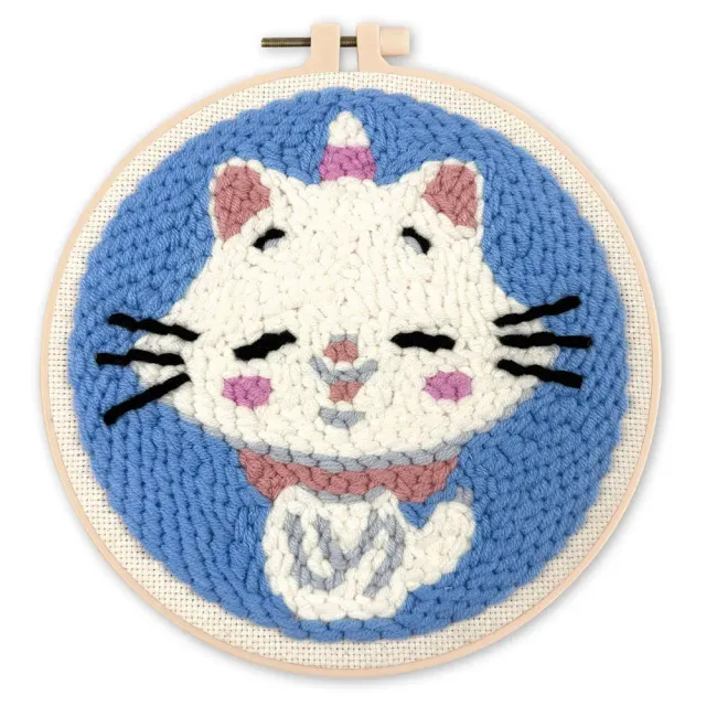 Figured'Art Eenhoornkat punch needle pakket 20x20cm wol