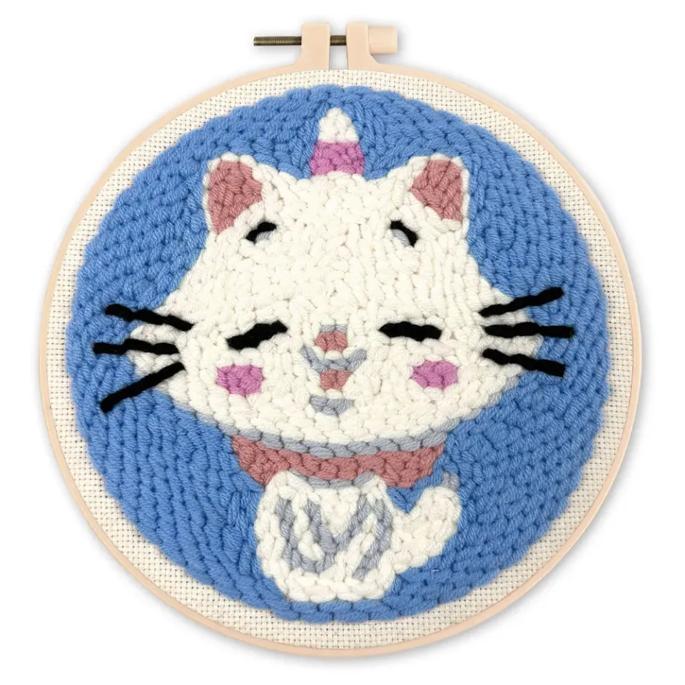 Figured'Art Eenhoornkat punch needle pakket 20x20cm wol