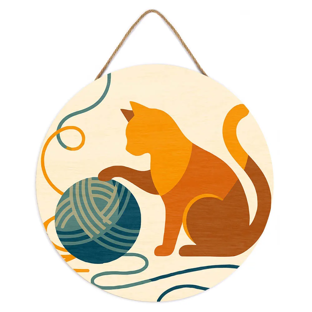 Figured'Art Kat en bol garen schilderen op nummer hout 30 cm