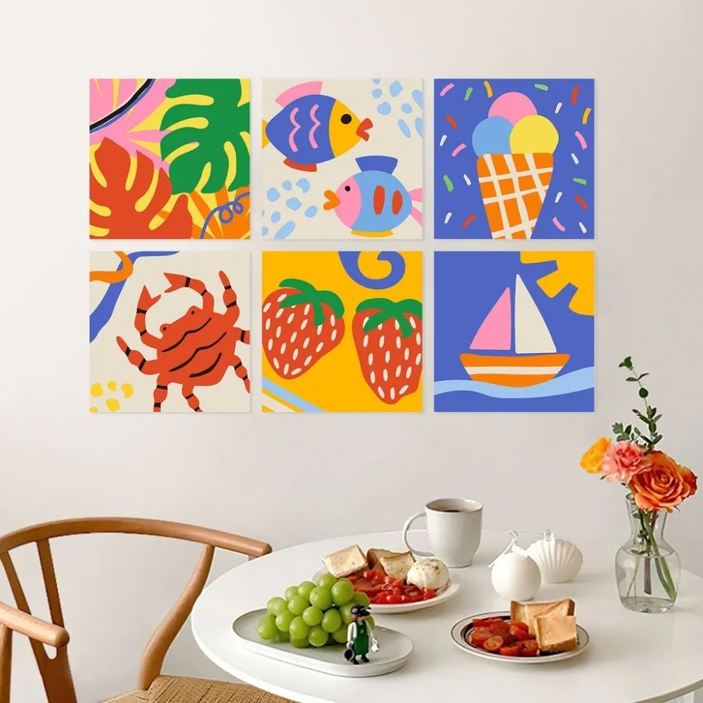 Figured'Art Zomervormen schilderen op nummer 20x20cm 6 stuks panelen