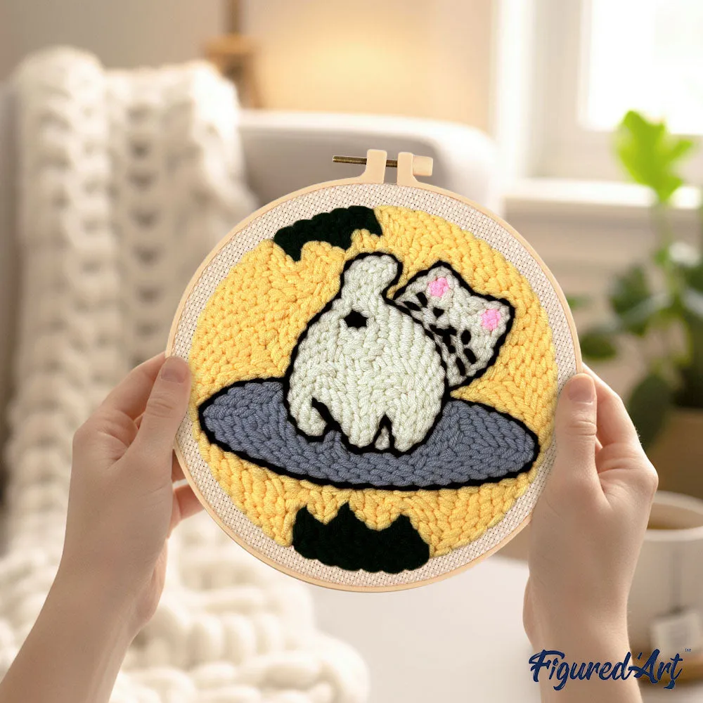 Figured'Art Speelse Kat Punch Needle Pakket 20x20 cm Wol