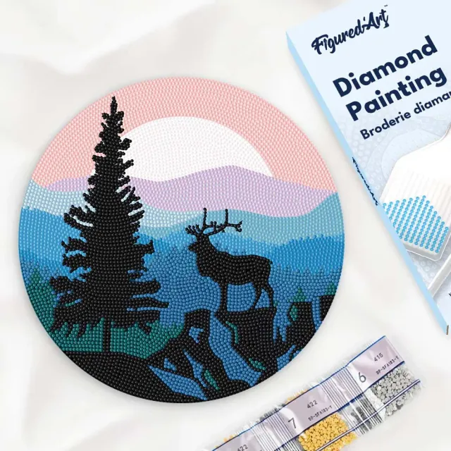 Figured'Art Herten Landschap Diamond Painting Hout 30 cm